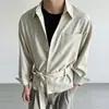 Camisa de manga larga a rayas de amarre antiarrugas de alta gama estilo retro americano para hombre, chaqueta camisa casual holgada de primavera y verano