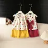 Conjunto de Roupa de Verão para Meninas, Novo Estiloso Colorido Estilo Dopamina com Bolinhas e Laço Conjunto para Passeio