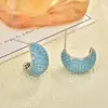 Brincos Europeus e Americanos Transfronteiriços de Zircônia Azul Totalmente Cravejados, Luxo Leve, Alto Padrão, Moda Retrô, Brincos e Acessórios de Orelha com Temperamento Único
