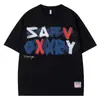 Camiseta Curta com Estampa de Letras, Design de Marca Neutro e Moderno, Pode ser Usada por Homens e Mulheres, Estilo Hip-Hop Solto, Par Casual de Meia-Manga