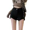 Pantalones cortos negros ajustados de cintura alta para mujer, sexys, con diseño de pernera ancha y pierna ancha.