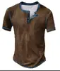 Camiseta Masculina Nova Europeia e Americana Transfronteiriça de Manga Curta com Botões e Gola Redonda com Estampa 3D, Camiseta Pulôver Respirável da Moda para Exterior