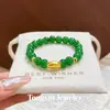 Gatito BaguetteRetro Lujo Ligero Verde Dopamina Perlas Arena Oro Pulsera Gatito Baguette Joyería de Mano Exquisita para Mujeres