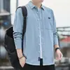 Nueva camisa de manga larga de algodón puro para hombre de otoño, estilo Hong Kong casual versátil de color liso chaqueta camisa de trabajo, estilo moderno coreano
