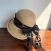 Sombrero de Paja Rizado con Lazo de Encaje de Verano Super Hada para Mujer Plegable Sombrilla Sombrero de Pescador Sombrilla Sombrero de Sol Sombrero Cubeta