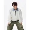 Sudadera con capucha de dos piezas falsas American Half-Zip con solapa para hombre 2026 Otoño Marca de moda Estilo universitario holgado Pareja Casual Superior