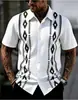 Camisa Masculina de Manga Curta Retro Europeia e Americana Moda Cruzada Camisa Jacquard Camisa de Manga Curta de Verão Casual Europeia e Americana Vazada
