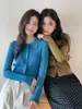 GemingCardigan de Punto Acanalado Estilo Francés Retro con Cuello Polo para Mujer Otoño Nuevo Manga Larga W636H