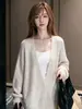 Cárdigan de punto con cuello en V de lana de camello para mujer, suéter estilo nuevo otoño 2026, chal, top de manga larga con hilo de colores