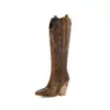 2020 Novas Botas de Montaria de Bico Fino com Ponto de Cobra Corrente de Metal Botas de Salto Alto Grosso Amazon wish Botas de Comércio Exterior