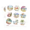 Hk096-T Pegatinas Redondas Decorativas de Acuarela de Verano, Pegatinas Selladoras Autoadhesivas para Sobres de Tarjetas de Felicitación, Pegatinas Decorativas de Costa
