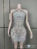 Vestido Corto Sexy Estilo Europeo y Americano con Borlas, Resistente, con Pedrería, de Cuello Halter, con Cremallera, para Fiesta, Discoteca, sin Mangas, Atuendo para Escenario