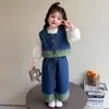 Ropa de Otoño para Niñas 2025 Nuevo Conjunto de Tres Piezas de Mezclilla Moda Infantil Bebé Estilo Coreano Ropa Infantil Traje de Primavera y Otoño
