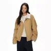 Chaqueta caqui de estilo americano con patchwork a rayas y cuello de solapa para mujer, otoño casual versátil retro hip-hop, moderna