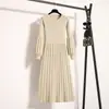 Roupas Femininas Plus Size 2026 Inverno Novo Vestido de Tricô com Manga Lanterna Emagrecedor Retrô Comprimento Midi Saia Plissada
