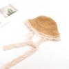 Sombrero de Paja para Niños Sombrero de Sol de Encaje para Niñas Correa de Encaje Sombrero de Sombra Sombrero de Pescador de Playa para Bebé Coreano