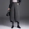 Calça de lã cintura alta pantalona com perna curva para mulheres, novo estilo outono/inverno 2026, com barra irregular pontuda, corte solto, efeito emagrecedor e adequada para o trabalho