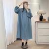 Vestido de Manga Larga Color Sólido Estilo Literario Primavera Retro Cuello Redondo Abotonadura Sencilla Elegante Suelto Casual Cárdigan Vestido Largo