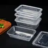 Caixa de almoço descartável retangular plástico transparente caixa de lanche espessada com tampa caixa de embalagem talheres 50 conjuntos 1000ml