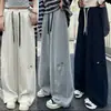 Pantalones de pierna ancha con bordado de letras seleccionadas cuidadosamente, nuevo estilo otoño e invierno para mujer, pantalones de pierna recta engrosados con felpa, cintura alta, adelgazantes, pantalones de pierna ancha de algodón Hua