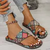 Zapatillas de Exterior de Estilo Étnico Cool Transfronterizas de Colorido Tamaño Grande para Mujer, Sandalias de Playa Populares Versátiles Europeas y Americanas