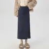 Saia de veludo cotelê vintage de cintura alta para mulheres, nova saia lápis irregular de comprimento médio slim fit para outono e inverno