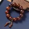Pulsera de Madera de Azufaifo Natural Recolectada a Mano Sin Rayos, con Colgante de Vajra, Cuentas Budistas Estilo Chino para Hombre