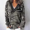 Sudadera de cuello redondo de marca independiente europea y americana, suéter de punto multicolor de manga larga con cuello en V para otoño e invierno, línea creativa original