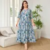 Vestido Largo de Vacaciones para Mujer, Talla Extra, Pequeña Margarita, Cuello en V, Corbata de Borlas, Volantes, Manga Media, Holgado, Cintura Alta