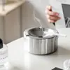 Cinzeiro Europeu de Aço Inoxidável com Tampa, Espessado, para Uso Doméstico, Sensação de Luxo, à Prova de Vento, Design Criativo para Bares