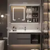 Gabinete de Baño Set con Lavabo Integrado de Cerámica, Encimera para Tocador de Baño, Madera Maciza, Moderno y Sencillo