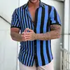 Camisa nueva para hombre de estilo transfronterizo, fresca, a rayas, impresión digital 3D, cárdigan casual hawaiano de manga corta