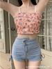Estilo francês puro camisole floral mulheres verão com almofada peito slim fit emagrecimento desgaste interno desgaste exterior usar doce quente menina top