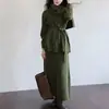 Vestido de punto casual transfronterizo para mujer, nuevo estilo otoño e invierno, elegante y chic, conjunto de dos piezas con top entallado a la cintura y falda