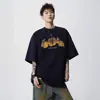 Camiseta de Verano para Hombre con Estampado de Marca de Moda, Manga Corta, Diseño Estilo Americano, Versátil, Holgada, para Exteriores, High Street, Casual, Camiseta de Pareja