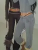 Conjunto sexy estilo americano para mujer y2k: Conjunto casual de sudadera con capucha y cremallera de bloques de color, pantalones acampanados de cintura baja y bordados