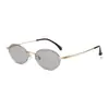 Gafas de Sol Semi-Rimadas de Titanio Puro 52 Montura Ovalada PJ75184 Estilo Old Money para Mujer Gafas de Sol con Protección UV MM98724 Modernas