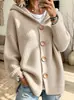 2026 Desejo Transfronteiriço Amazon Novo Cardigã Casaco de Tricô Liso Confortável Casual Feminino Outono/Inverno com Capuz