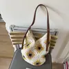 Bolso de Paja de Hombro Único Tejido con Ganchillo de Flor de Girasol Hueca Nuevo Primavera/Verano Transfronterizo para Mujer