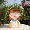 Presente Criativo Menina Fofa Resina Desktop Jardinagem Suculenta Vaso de Flores Pátio Varanda Decoração Vaso de Flores para Plantas Verdes