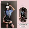 Conjunto de Uniforme Sexy de Capitão e Aeromoça Fantasia para Role-Playing para Mulheres, Fantasia de Streamer de Desejo Puro para Cross-Dressing, Roupa de Cosplay de Policial para Boate
