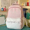 Mochila Escolar Dulce Estilo Coreano para Niñas, Mochila a Cuadros para Estudiantes de Secundaria y Preparatoria, Mochila con Diseño de Encaje