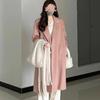 Abrigo de Forro Polar Doble Cara para Mujer, Otoño e Invierno 2025, Engrosado Estilo Coreano, Adelgazante, Holgado, Largo Hasta la Rodilla, Popular Abrigo de Lana tipo Trench