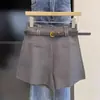 Calças de Linha A Largas de Alta Qualidade para Mulheres, Design Outono e Inverno, Shorts Casuais Emagrecedores, Cintura Alta para Figuras Baixas
