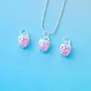 Novo Pingente de Morango Rosa com Diamante Eletrodepositado de Precisão em Prata Esterlina S925 Pingente em Formato de Coração Acessórios para Pulseira de Cristal DIY