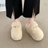 Pantuflas de algodón con puntera de felpa, pantuflas de exterior forradas de polar 2026 para mujer, estilo de media pantufla nuevo, mullidas, extra gruesas, talla pequeña, para invierno