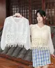 Design de Outono Precoce Versátil Estilo Coreano Crochê Ponto Vazado Chiffon Manga Longa Proteção Solar Top Cardigan de Tricô para Mulheres