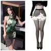 Entrega Direta da Fábrica de Lingerie Sexy, Qipao Sexy Melhorado com Fenda Estilo Chinês, Qipao Nacional de Alto Padrão com Pérolas e Costas Abertas Estilo Lótus