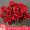 Rosas de Creme Simuladas de 3 Cabeças, Decoração de Fundo para Casamento, Arranjo de Flores para Guia de Estrada, Flores de Seda Estilo Europeu para Casamento, Flores Artificiais