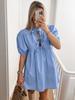 Vestido de Verano 2026 Versátil de Color Sólido con Cinturón y Corte A para Mujer Moda Manga Abullonada Vestido Corto Ropa Europea y Americana para Mujer